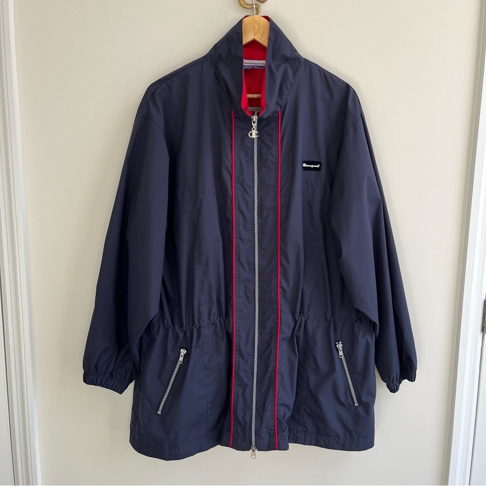 Champion Women's Vintage Cinch Waist Windbreaker Shell Jacket Navy Blue 1X/2X